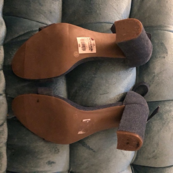 Denim Block Heel Sandal Ankle Strap Shoes - Picture 4 of 4